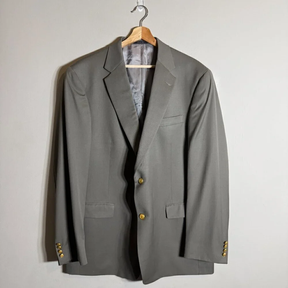 Hart Schaffner Marx Wool Sport Coat Jacket Blazer Men's 46L Tan Gold Trumpeter